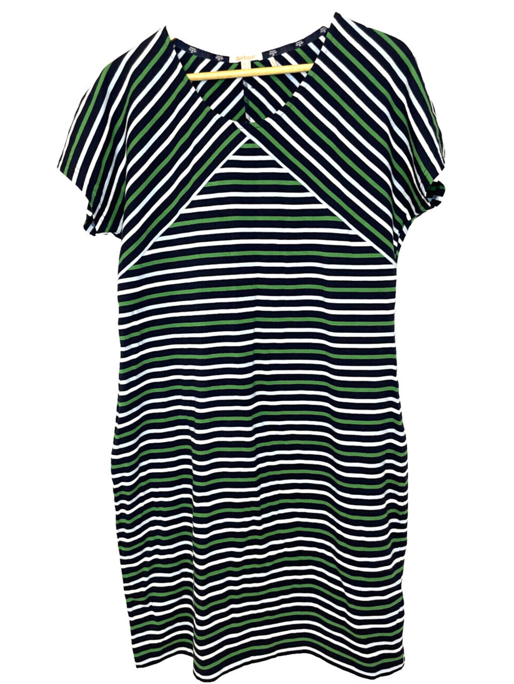 Barbour Littlehampton Dress Striped Jersey Short Sleeve Size 10 Navy Blue Green